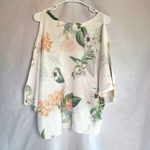 Collezioni Leonardo Tropical Floral Knit Cold Shoulder Shirt Size M